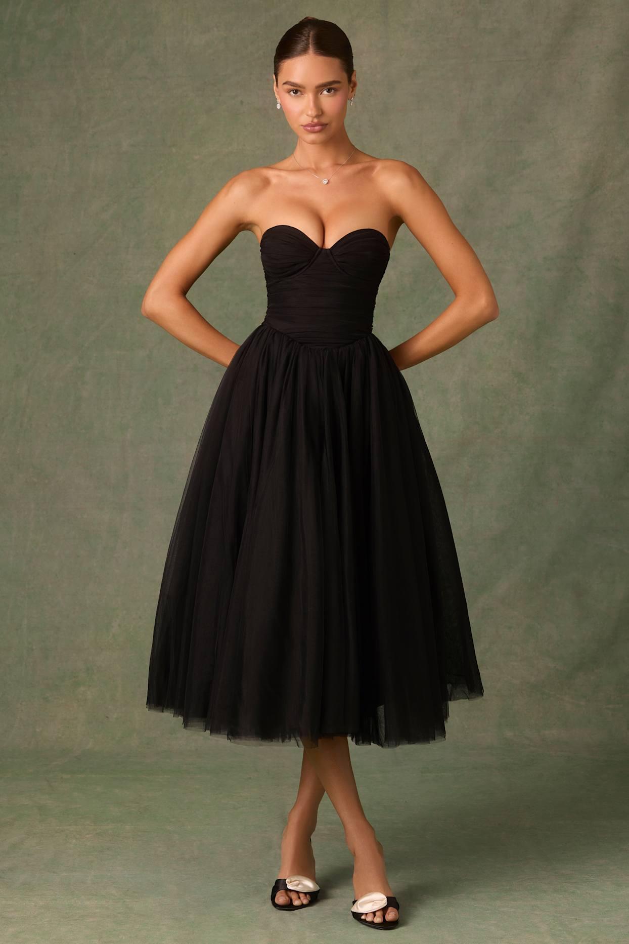 Tulle Corset Midaxi Dress in Black Product Image