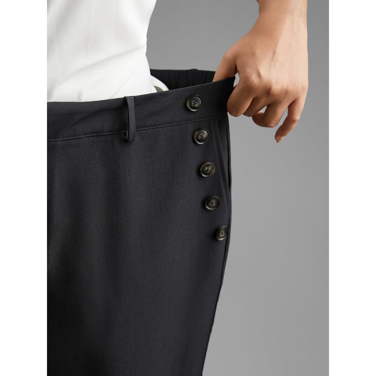 Plus Size Stretchy Woven Button Detail Bootcut Pants Women DimGray Workwear Essentials Bootcut Mid Rise Office Pants BloomChic 18-20/2X Product Image
