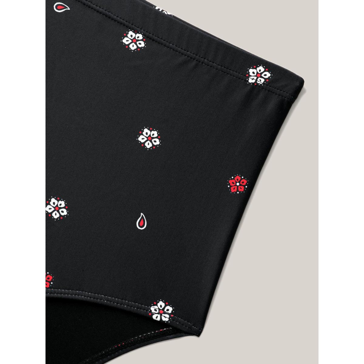 Plus Size Boho Print Surplice Neck Swim Skirt Women's Swimwear Black Resort Bodycon Overlap Collar High stretch Curve Swim Dresses BloomChic 14-16/1X Product Image