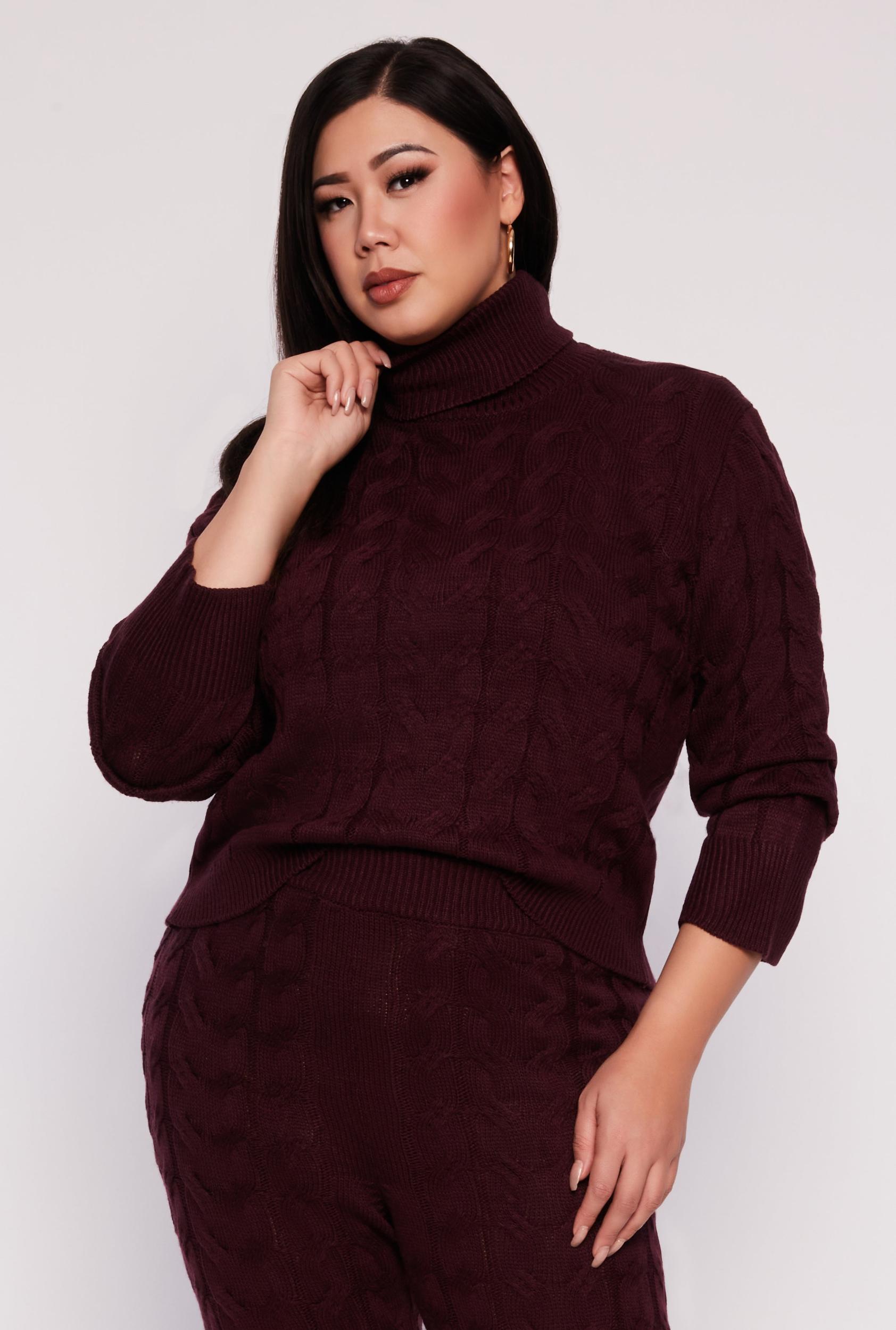 Womens Plus Size Cable Knit Turtleneck Sweater Product Image