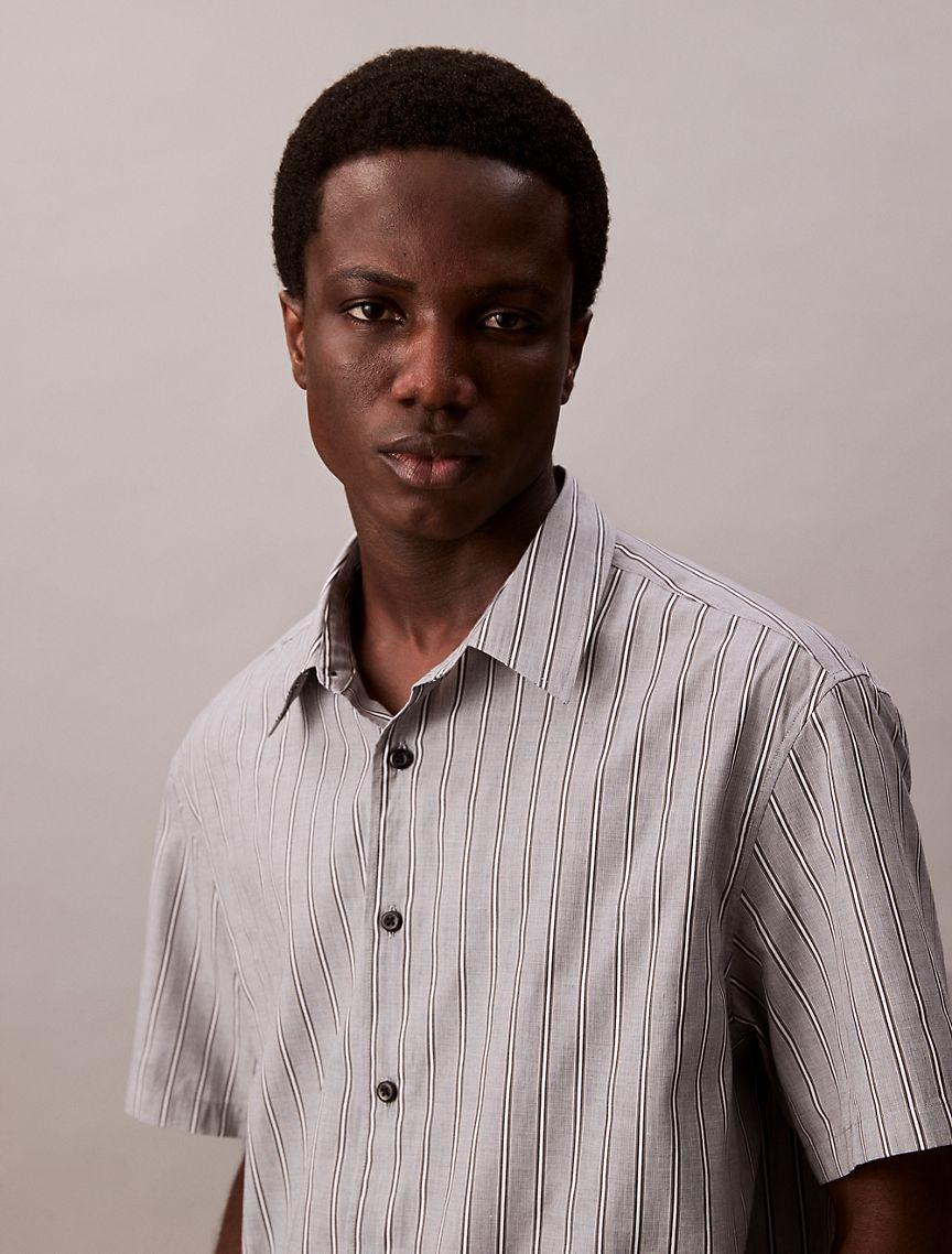 Textured Cotton Stripe Easy Button-Down Shirt  Product Image