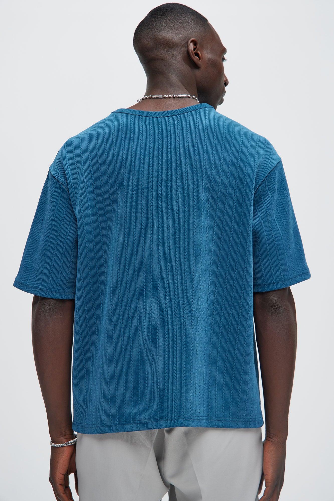 Cefalo Sweater Textured Relaxed Short Sleeve Tee - Blue Product Image