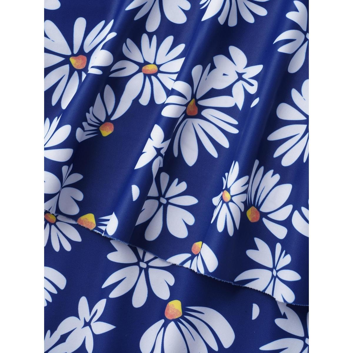 Plus Size Floral Print Cold-Shoulder Swim Dress Women's Swimwear Aegean Beach Bodycon One-shoulder neck High stretch Curve Swim Dresses BloomChic 18-20/2X Product Image