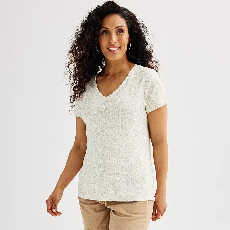 Petite Croft & Barrow® Essential V-Neck Tee, Women's, Size: Medium Petite, Pink Floral Tile Product Image