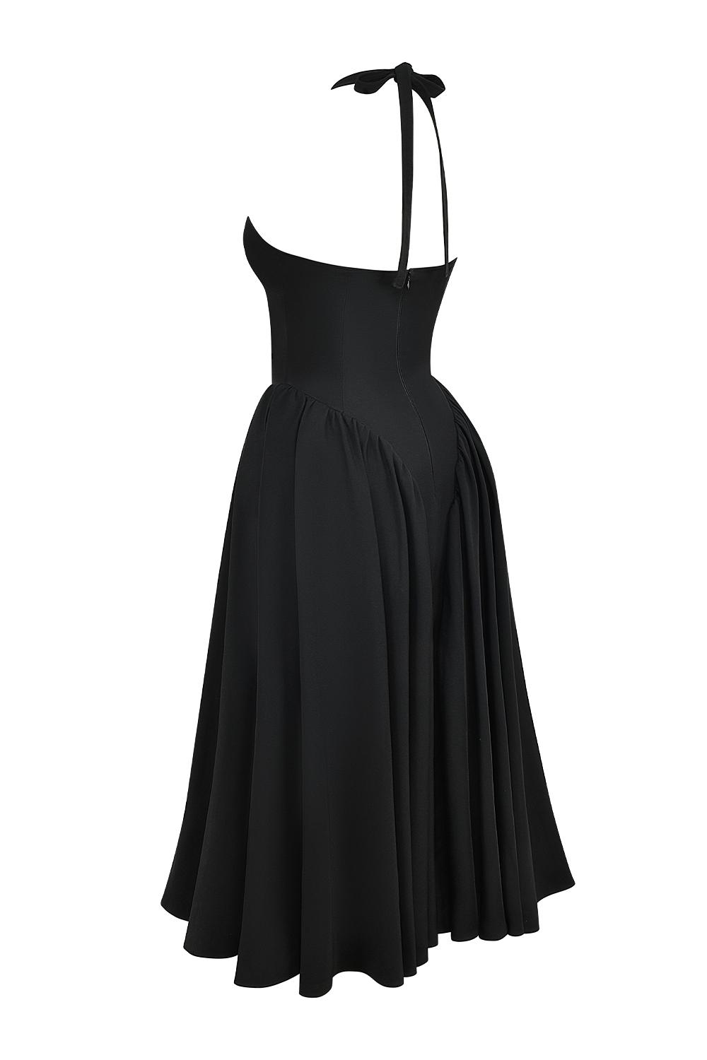 Marilyn  black twill halter midi dress Product Image