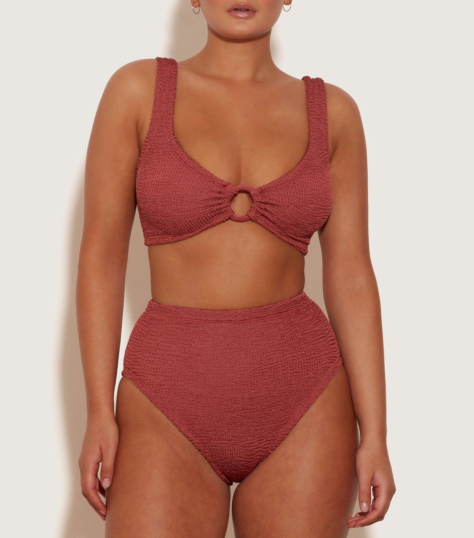 Nadine Bikini With Tonal Hoops - Metallic Rosewood Product Image