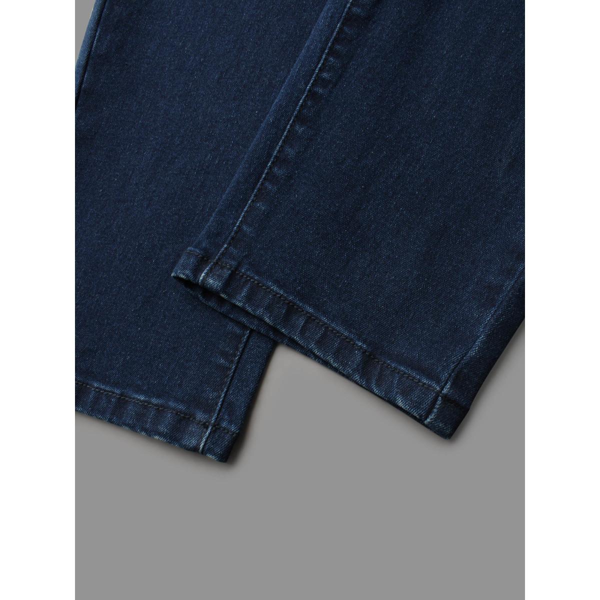 Plus Size Booty-Lifting Skinny Fit Mid-Rise Jeans Women Denimindigo Elegant Button Medium stretch Slanted pocket Jeans BloomChic 22/3X Product Image