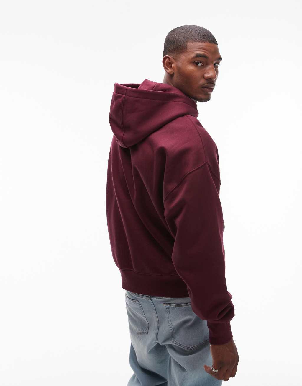 Topman premium heavyweight oversized hoodie in burgundy Product Image