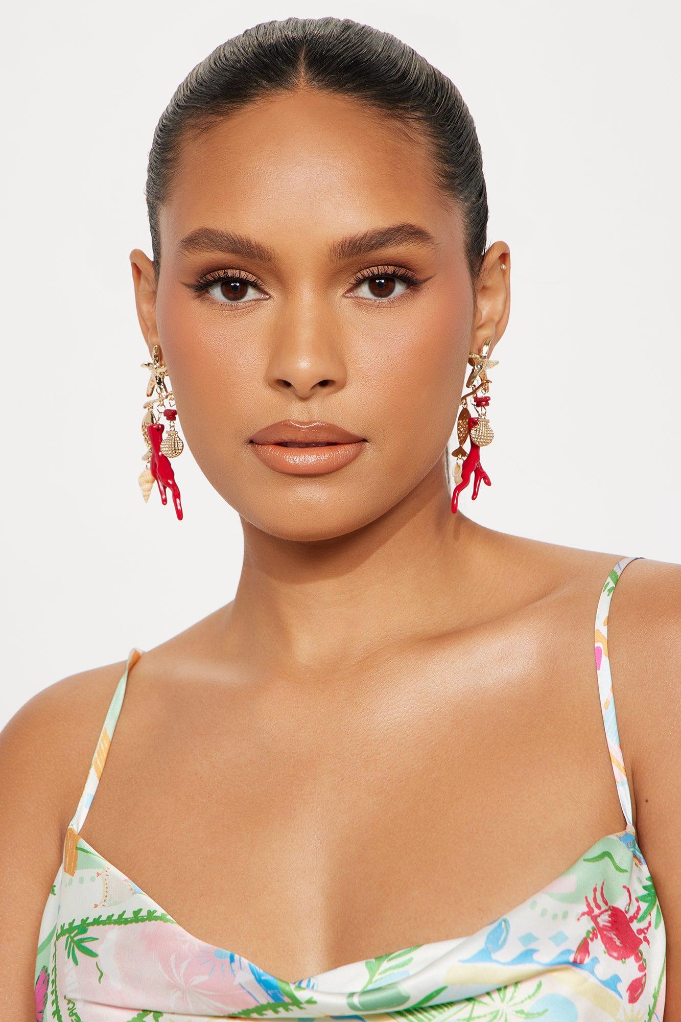 Swim The Sea Seashells Drop Earrings - Red/combo Product Image