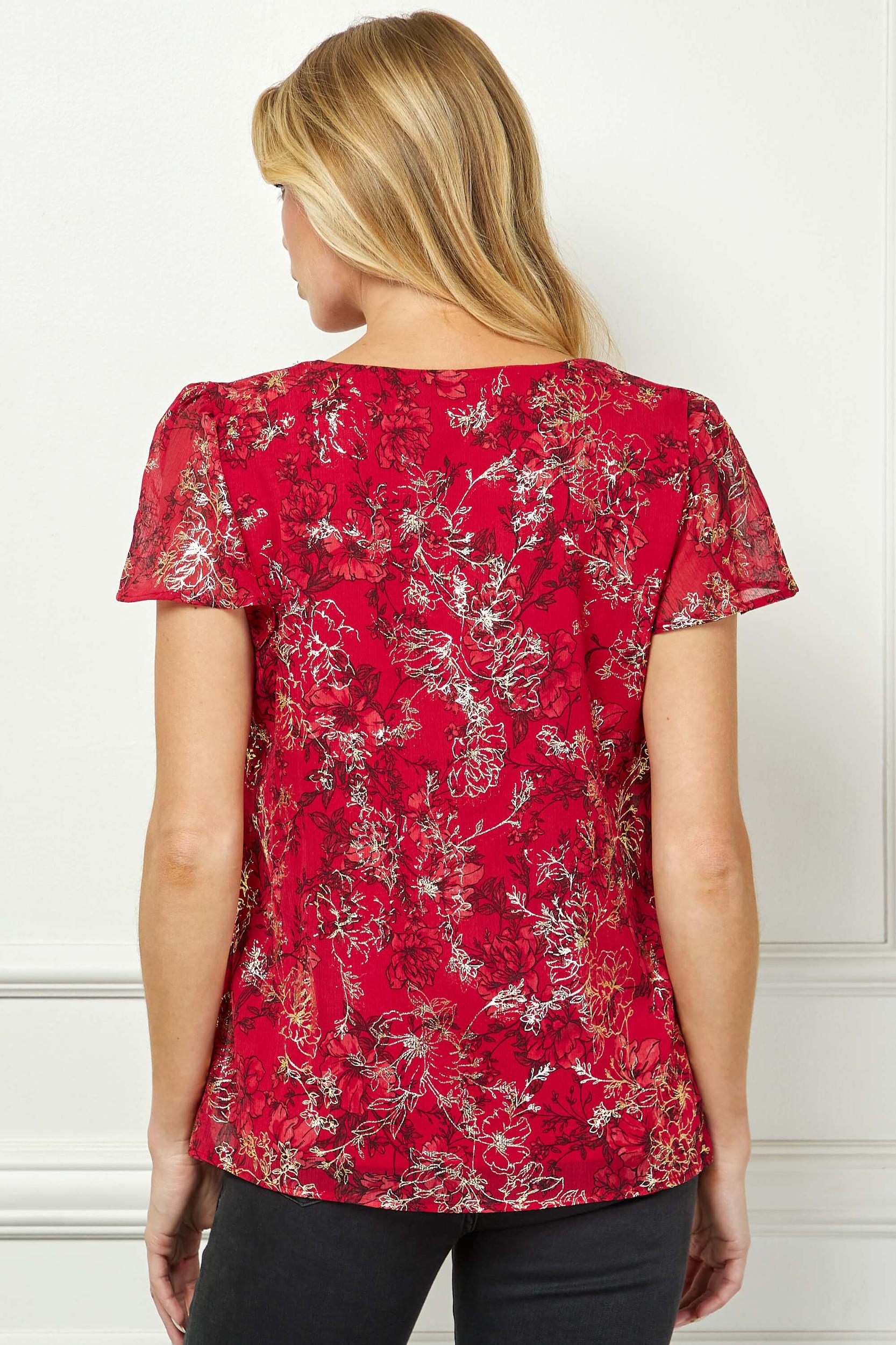 3/4 Flare Sleeve Cutout Trim Front Neck Swing Blouse in Black Product Image