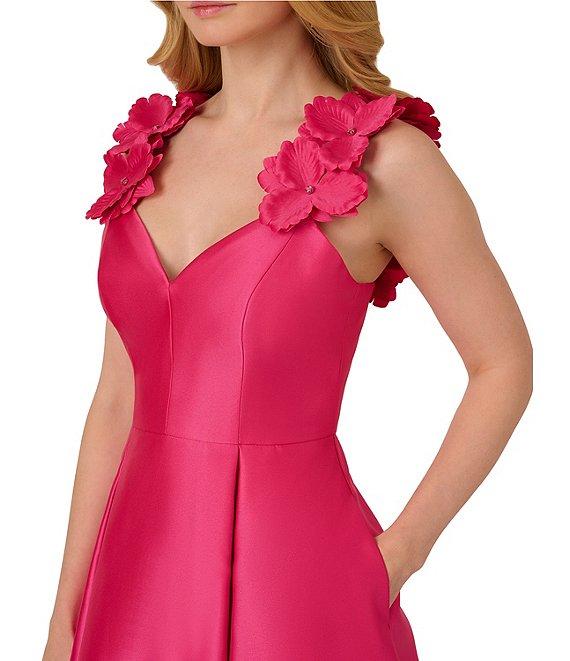 Adrianna Papell Sweetheart Neck 3D Floral Strap Mikado Fit & Flare Midi Dress Product Image