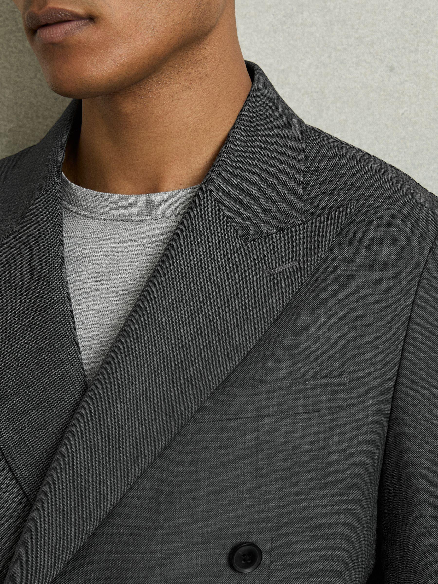 Regular-Fit Double-Breasted Sharkskin Wool-Blend Suit Blazer in Charcoal Grey Product Image