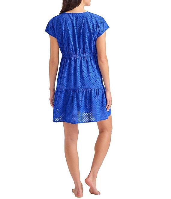 Tommy Bahama Organic Cotton Eyelet Cove V-Neck Swim Cover-Up Dress Product Image
