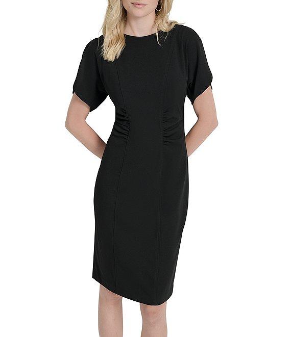DKNY by Donna Karan Scuba Crepe Spilt Sleeve Cinched Waist Knee Length Dress Product Image