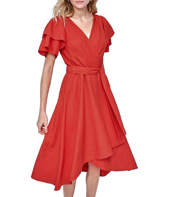 DKNY by Donna Karan Short Sleeve V-Neck Wrap Midi Dress Product Image