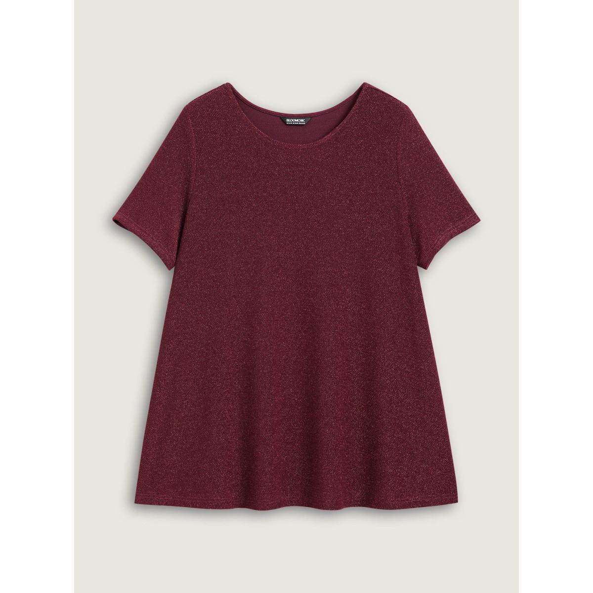 Plus Size Shimmering Gold & Silver Thread A-Line Tee Burgundy Women Leisure Non Round Neck Loose Casual T-shirts BloomChic 30/6X Product Image