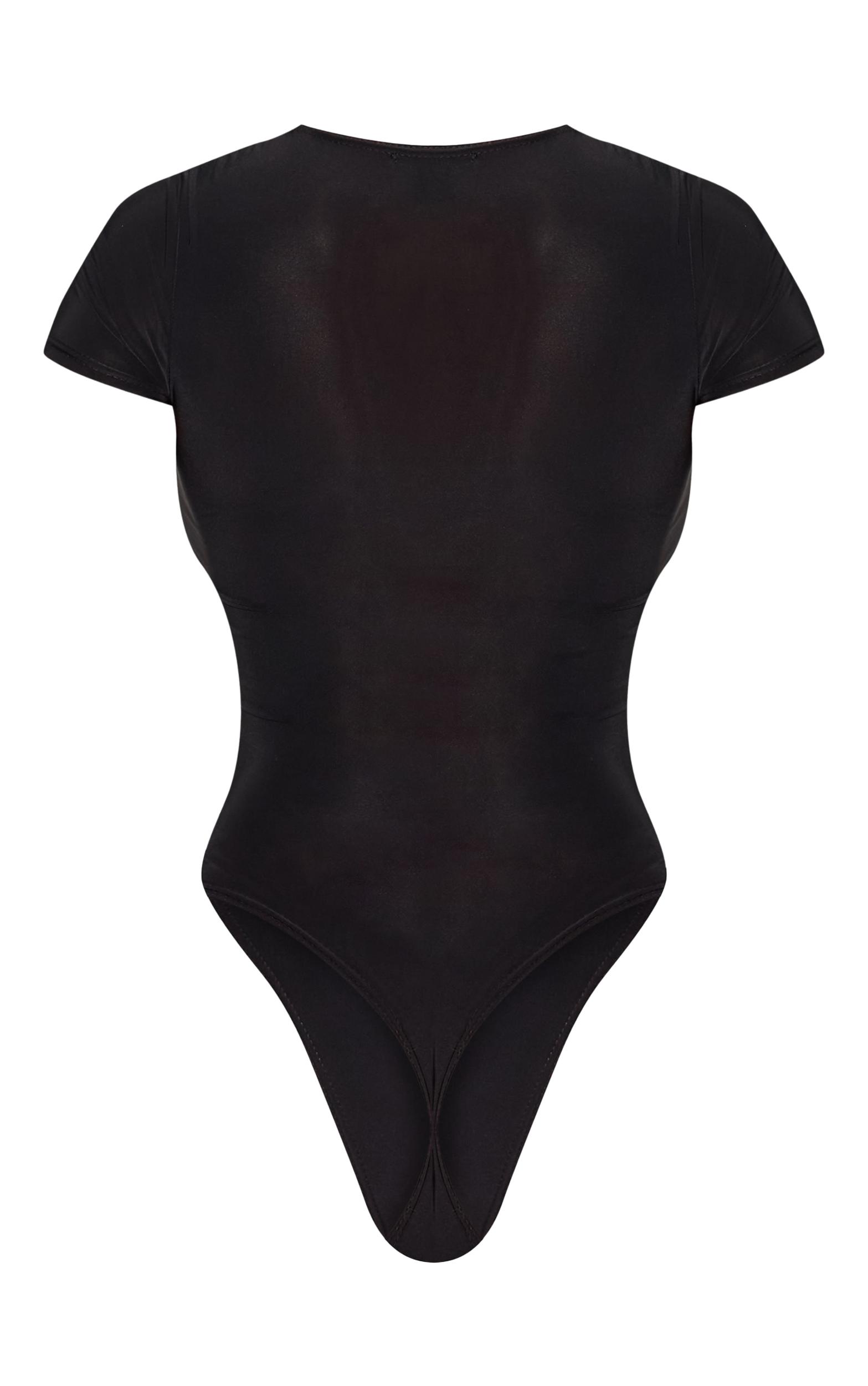 Black Basic Slinky Short Sleeve Bodysuit Product Image