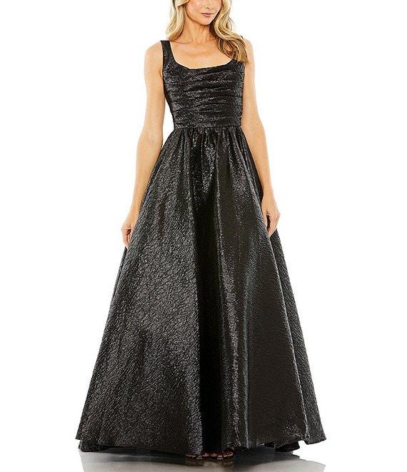 Mac Duggal Square Neck Sleeveless Metallic Pleated Ball Gown Product Image