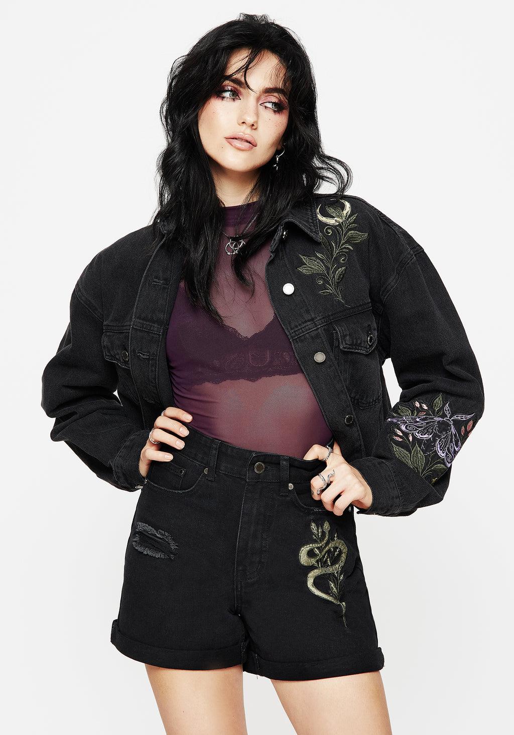 Nirah Embroidered Denim Shorts Product Image