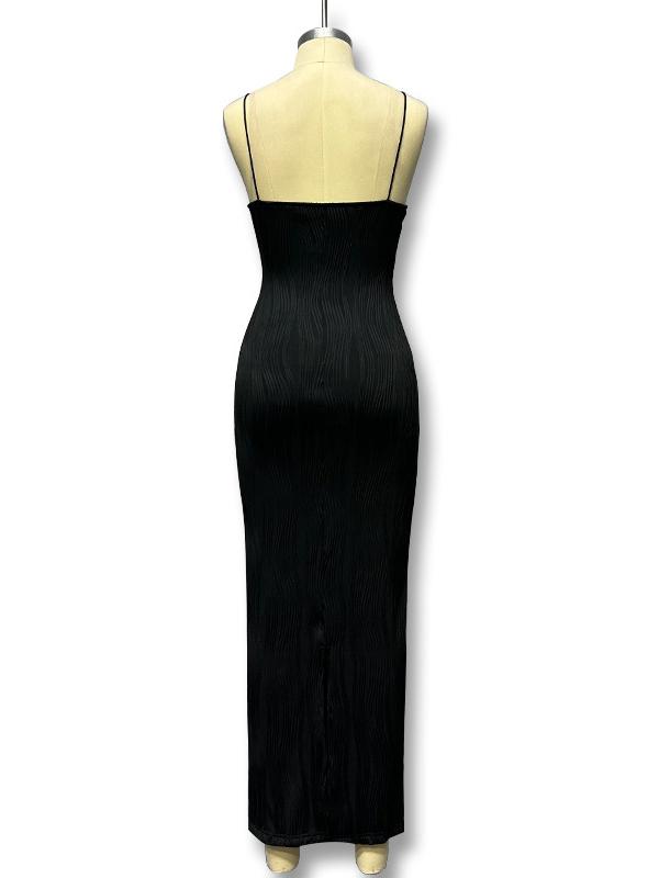 Bodycon Sleeveless Pleated Solid Color Split-Back Split-Joint Zipper Spaghetti-Neck Maxi Dresses Product Image
