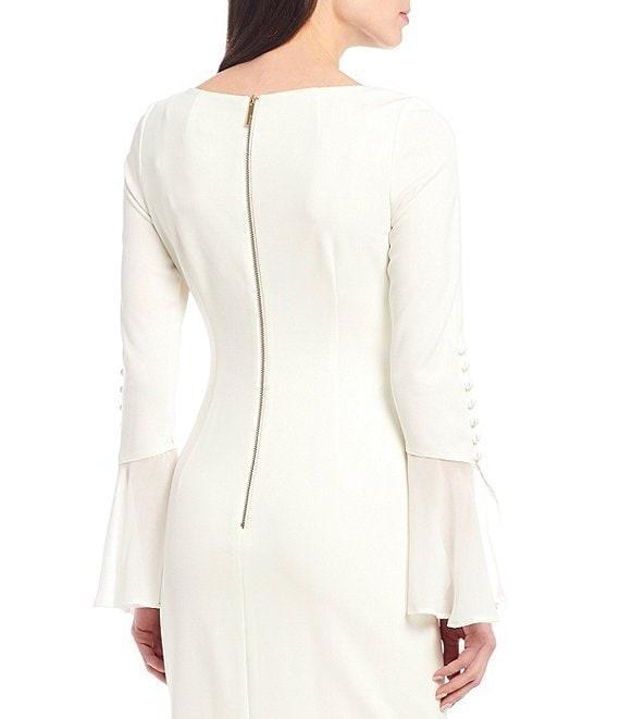 Calvin Klein Chiffon Long Sheer Bell Sleeve Round Neck Sheath Dress Product Image