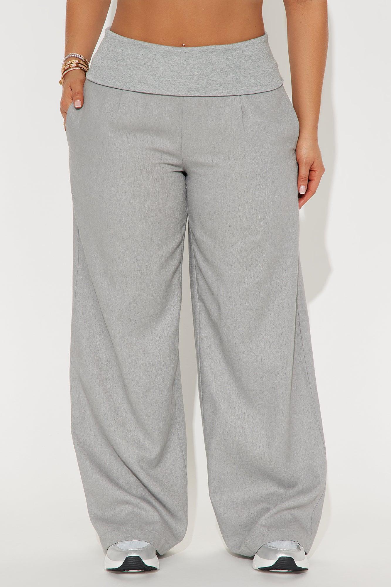Shaina Foldover Waistband Linen Pant - Grey Product Image