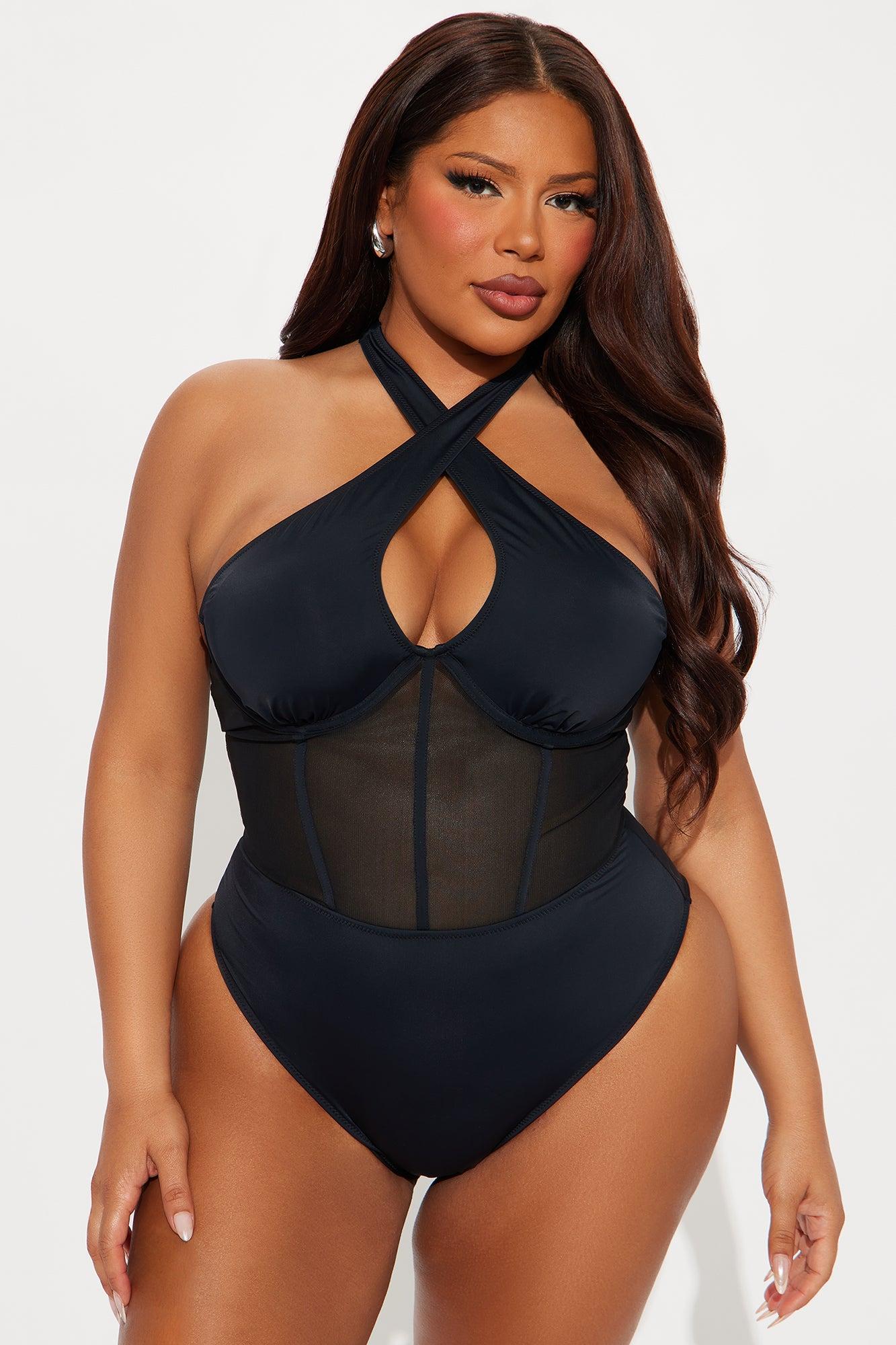 Private Island Corset Mesh Cutout Underwire 1 Piece Swimsuit - Black Product Image