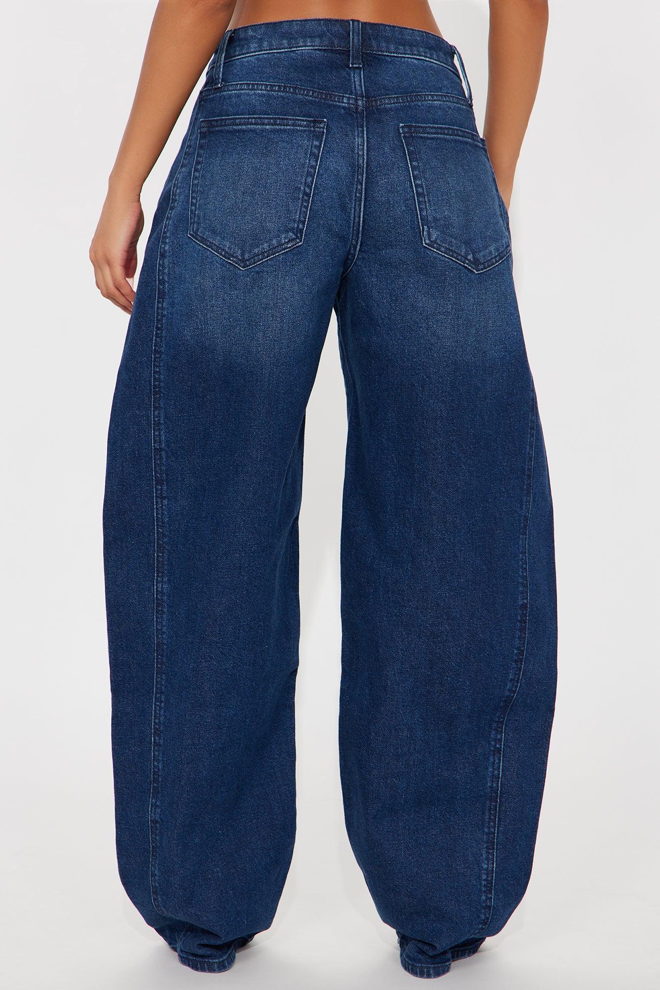 Called Out Low Stretch Barrel Leg Jeans - Dark Wash Female Product Image