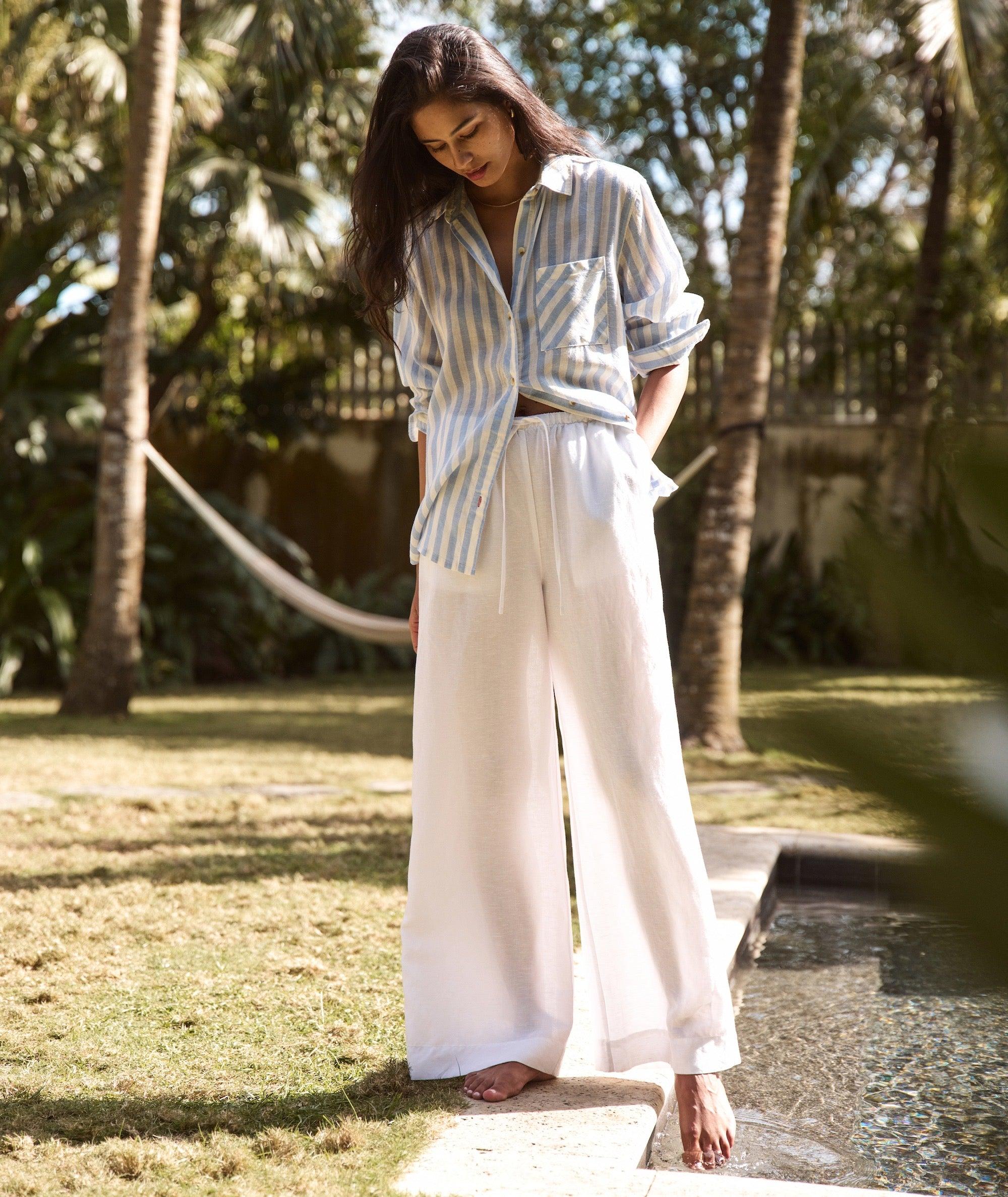 Linen Drawstring Wide Leg Pant Product Image