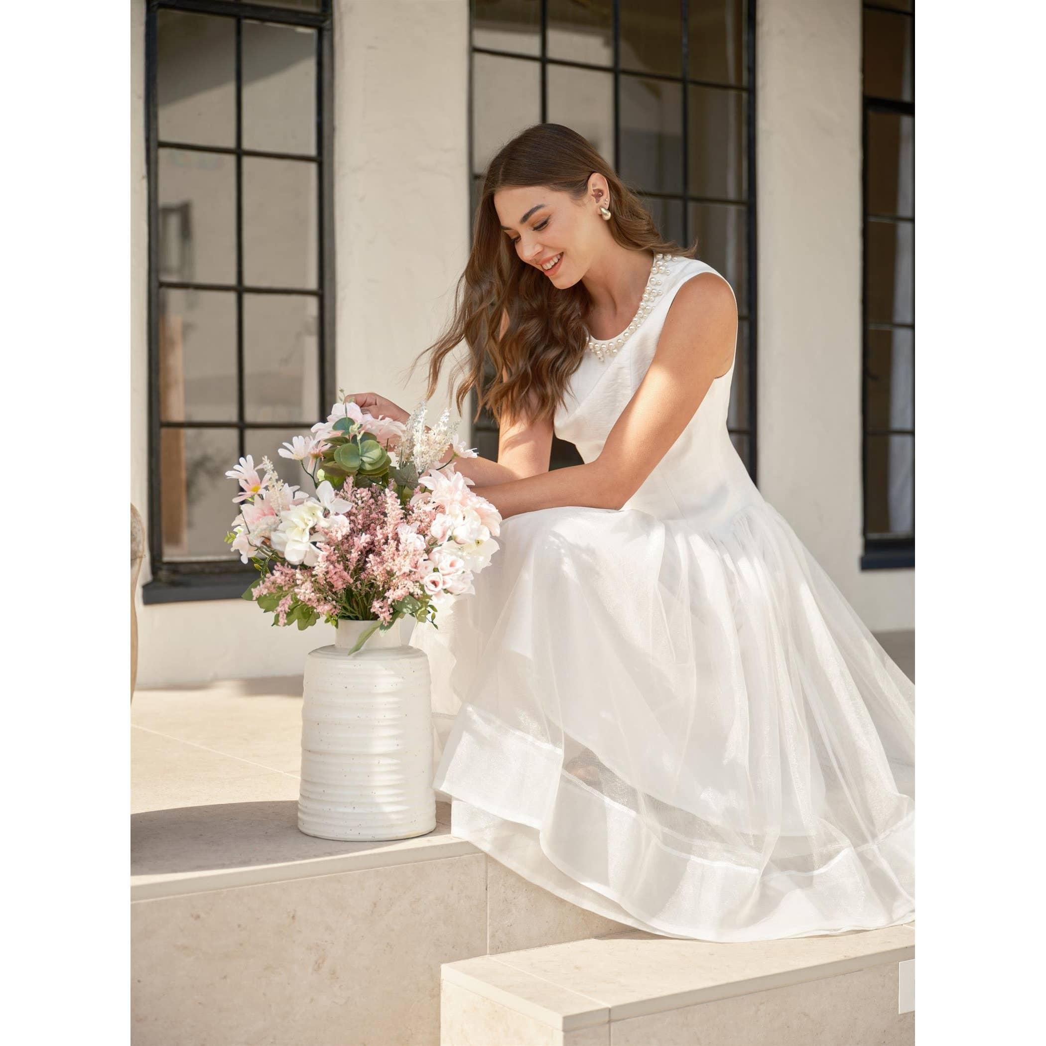 Pearl Embellished Tulle Midi Dress Product Image