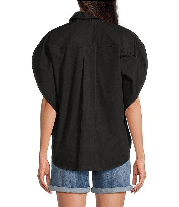 Gibson & Latimer Woven Point Collar Cap Dolman Sleeve Circle Button Front Shirt Product Image