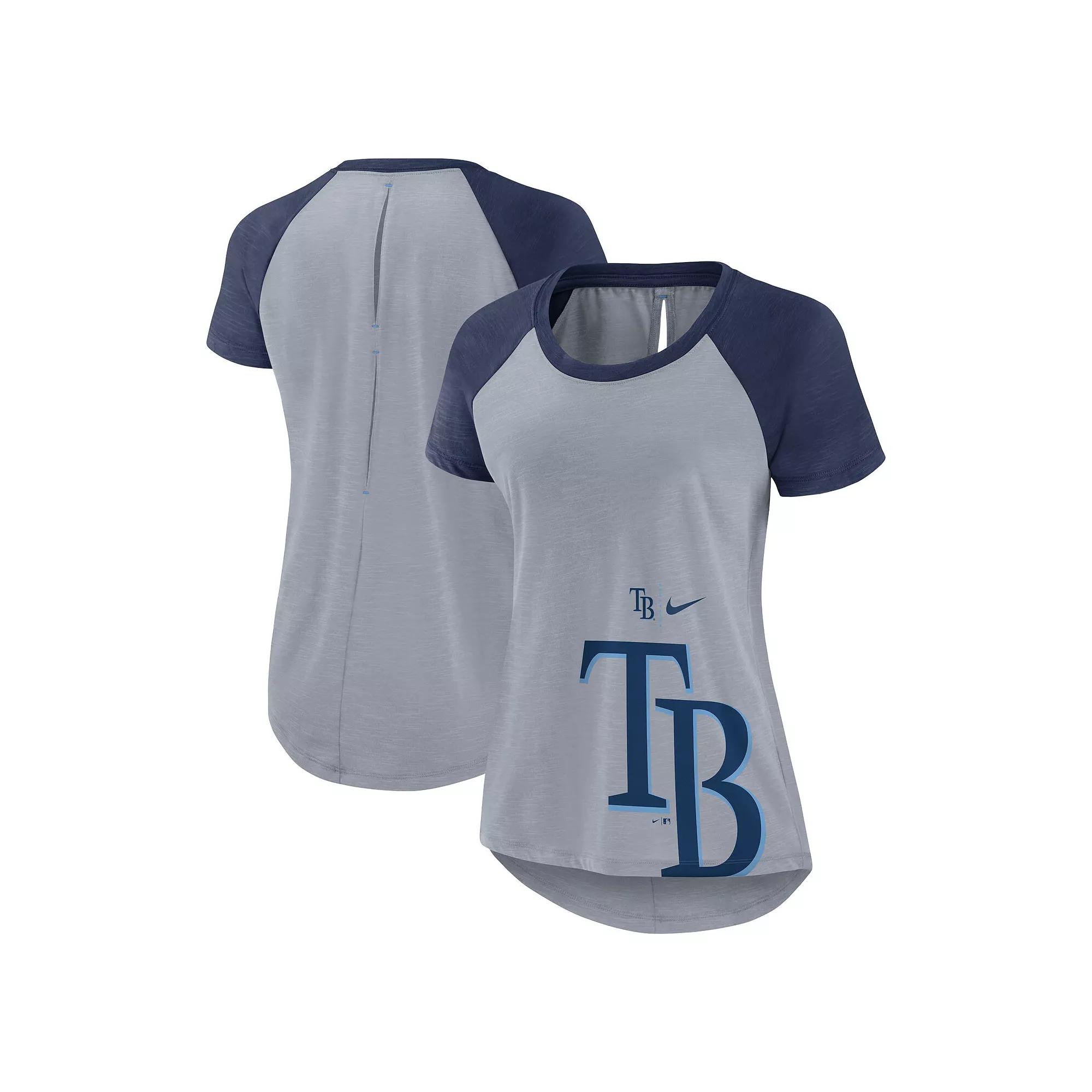 Women's Nike Heather Gray Tampa Bay Rays Summer Breeze Raglan Fashion T-Shirt, Size: 2XL, Grey Product Image