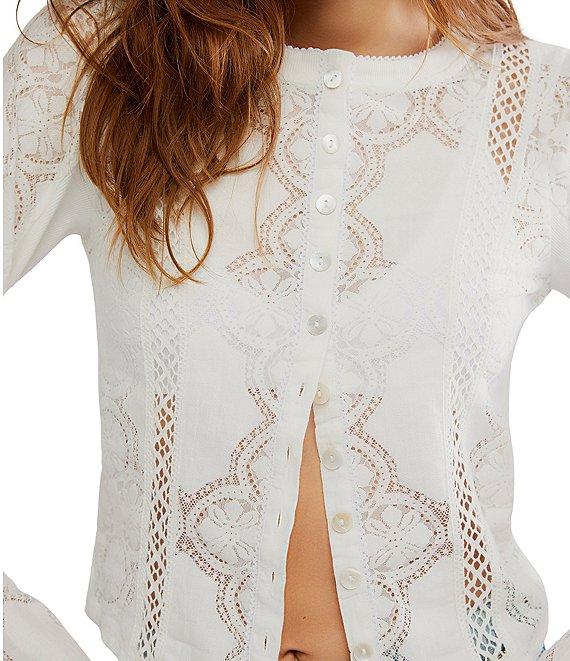 Free People Jae Sheer Cotton Lace Crew Neck Long Sleeve Top Product Image
