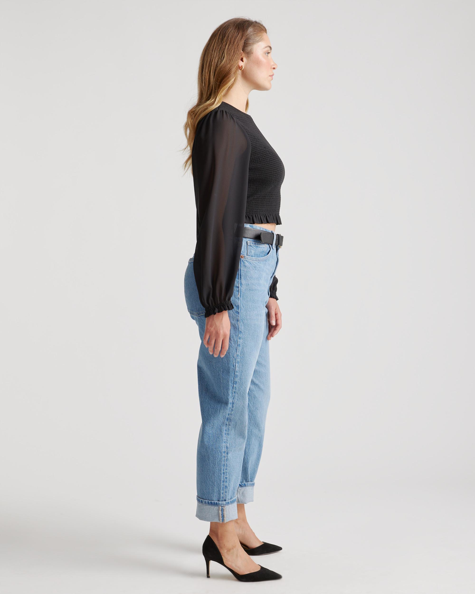 Quince | Women's Chiffon Cropped Smocked Blouse Recycled Polyester Product Image