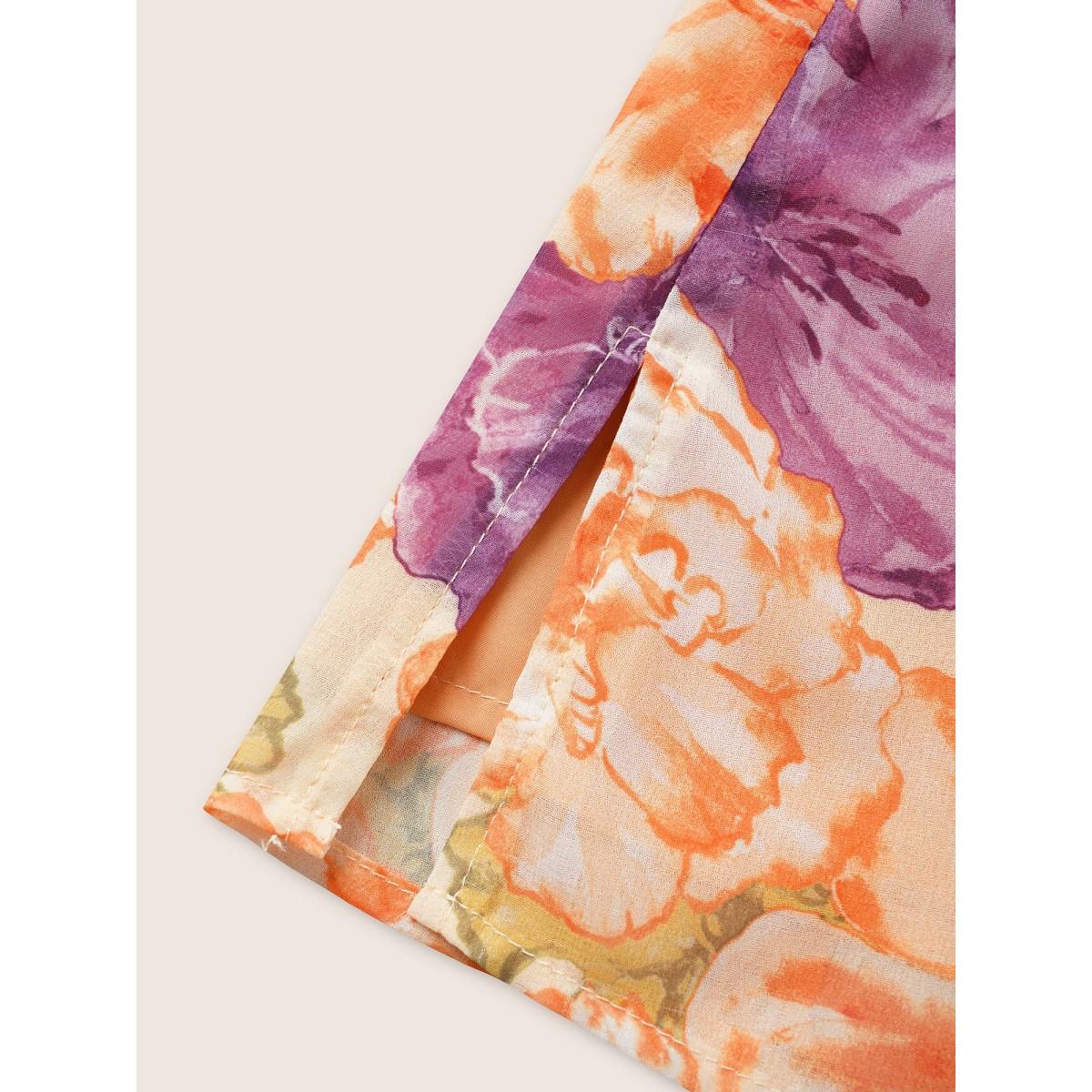 Plus Size Multicolor Mock Neck Contrast Floral Flutter Sleeve Blouse Women Elegant Short sleeve Mock Neck Everyday Blouses BloomChic 18-20/2X Product Image