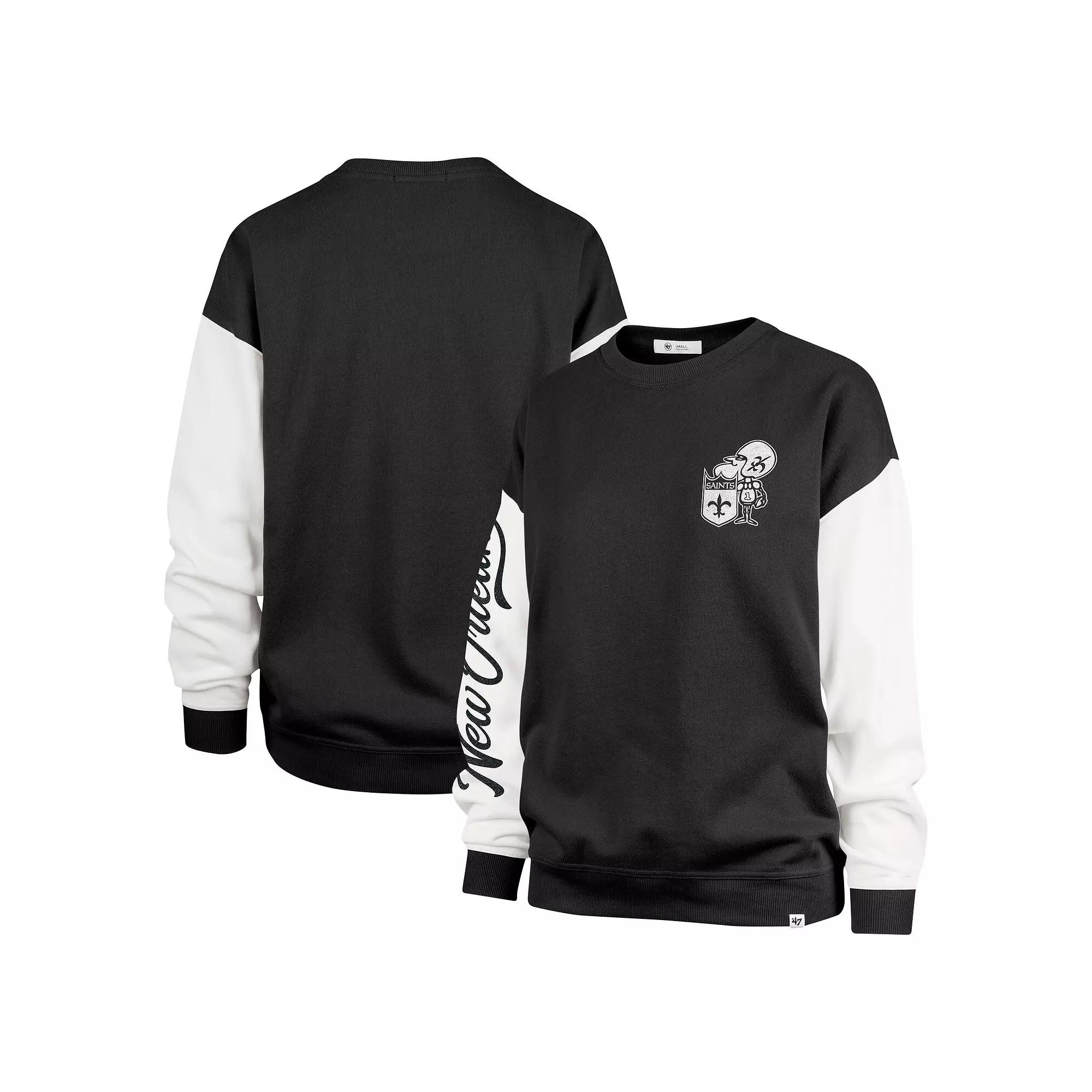 Women's '47 Black New Orleans Saints Double Header Rise Andie Pullover Sweatshirt,  Product Image