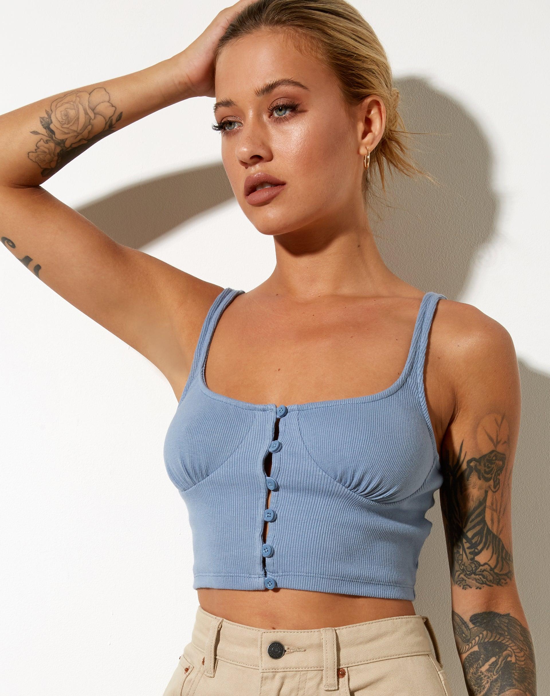 Darau Crop Top in Rib Powder Blue Product Image