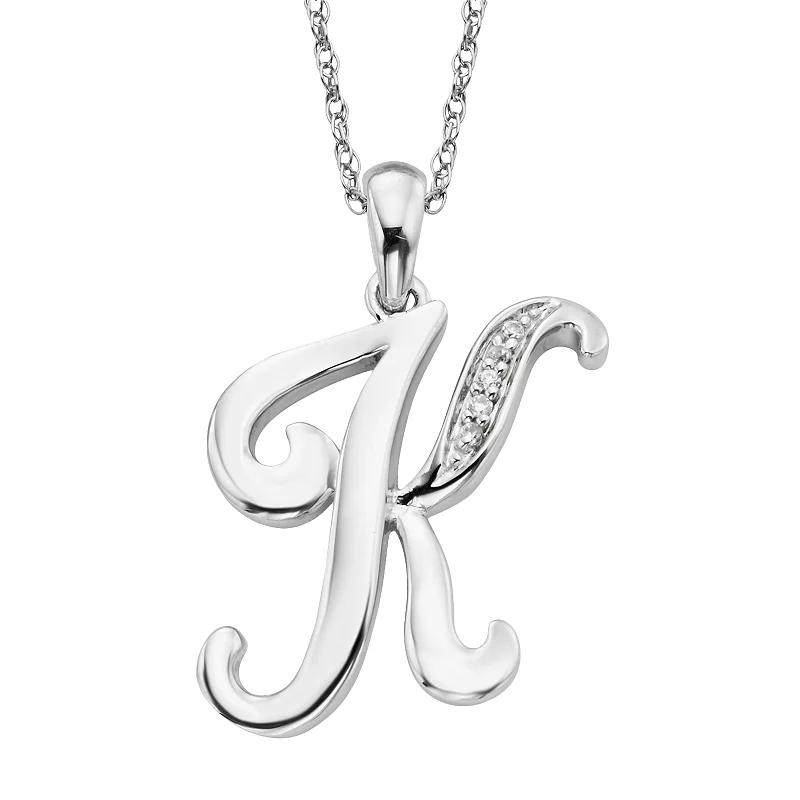 Sterling Silver Diamond Accent Initial Pendant, Women's,  Product Image