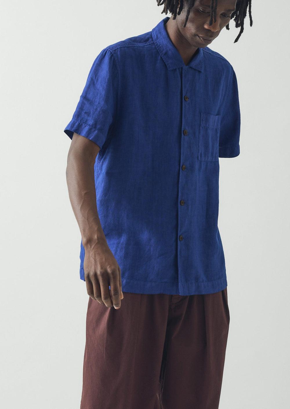 Short Sleeve Linen Shirt | Carmine Blue Product Image