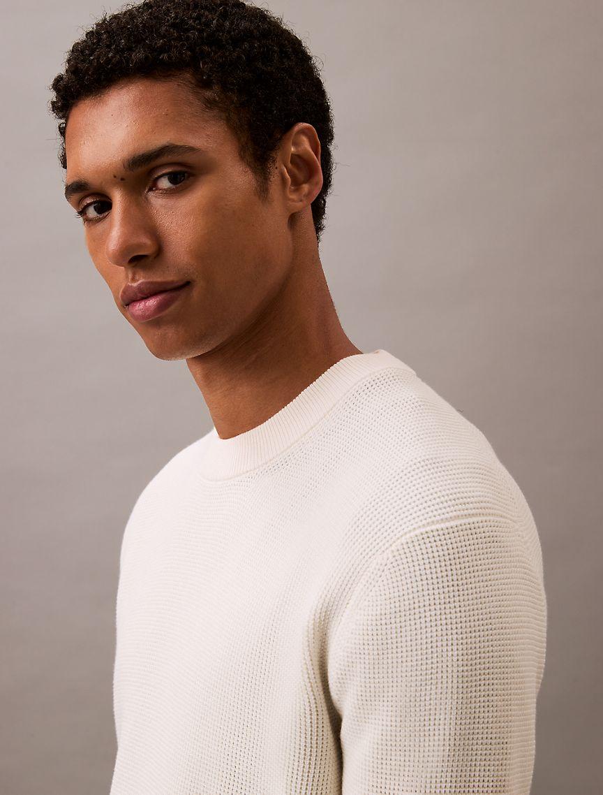 Smooth Cotton Waffle Crewneck Sweater Product Image