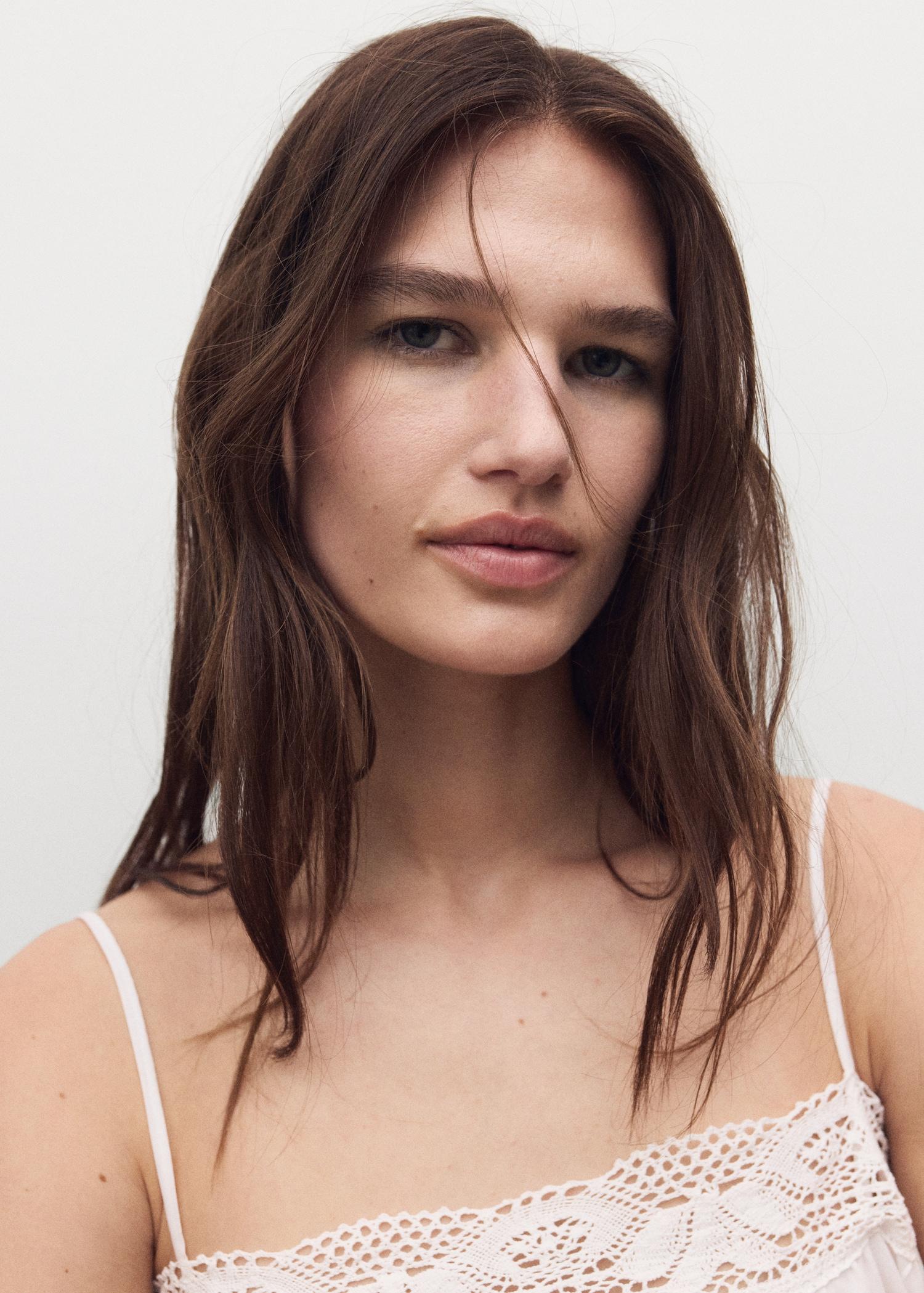 Cotton top with lace straps - Women | MANGO USA Product Image