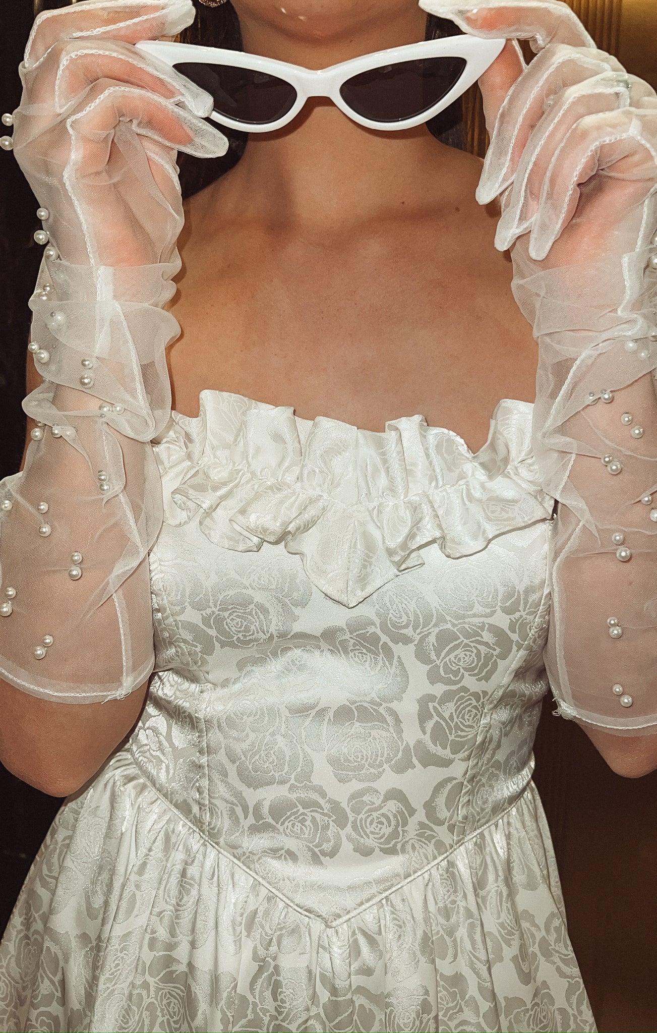 Lala Skort Dress ~ White Rose Satin Product Image