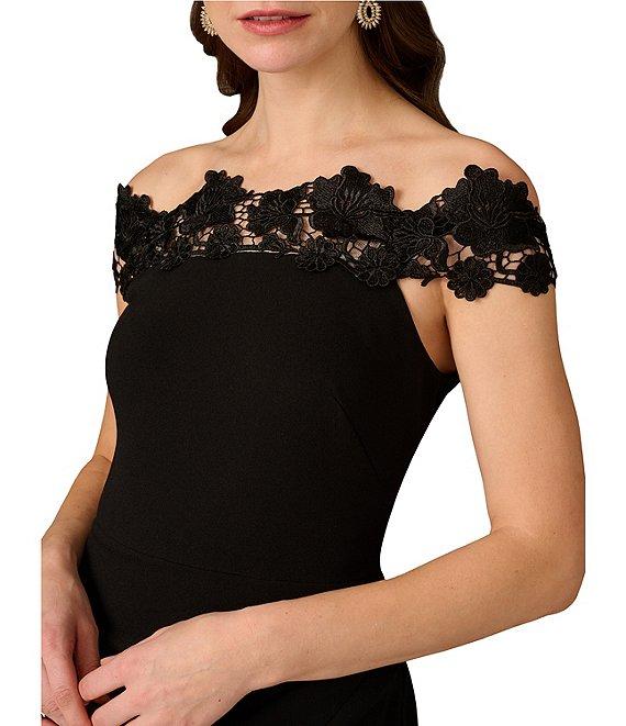 Aidan Mattox Off the Shoulder Lace Knit Crepe Sheath Midi Dress Product Image