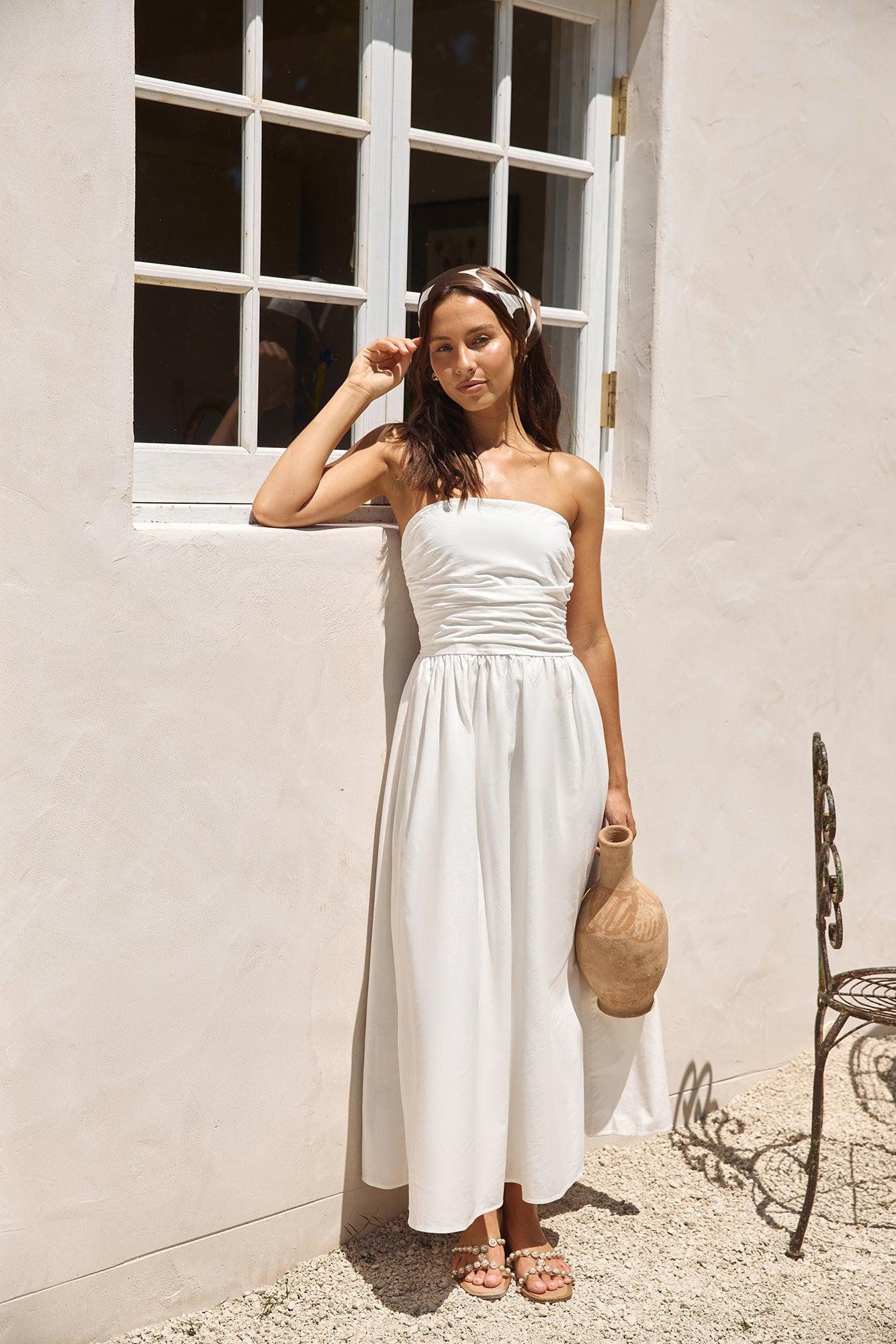 Deep Breaths Strapless Maxi Dress White Product Image
