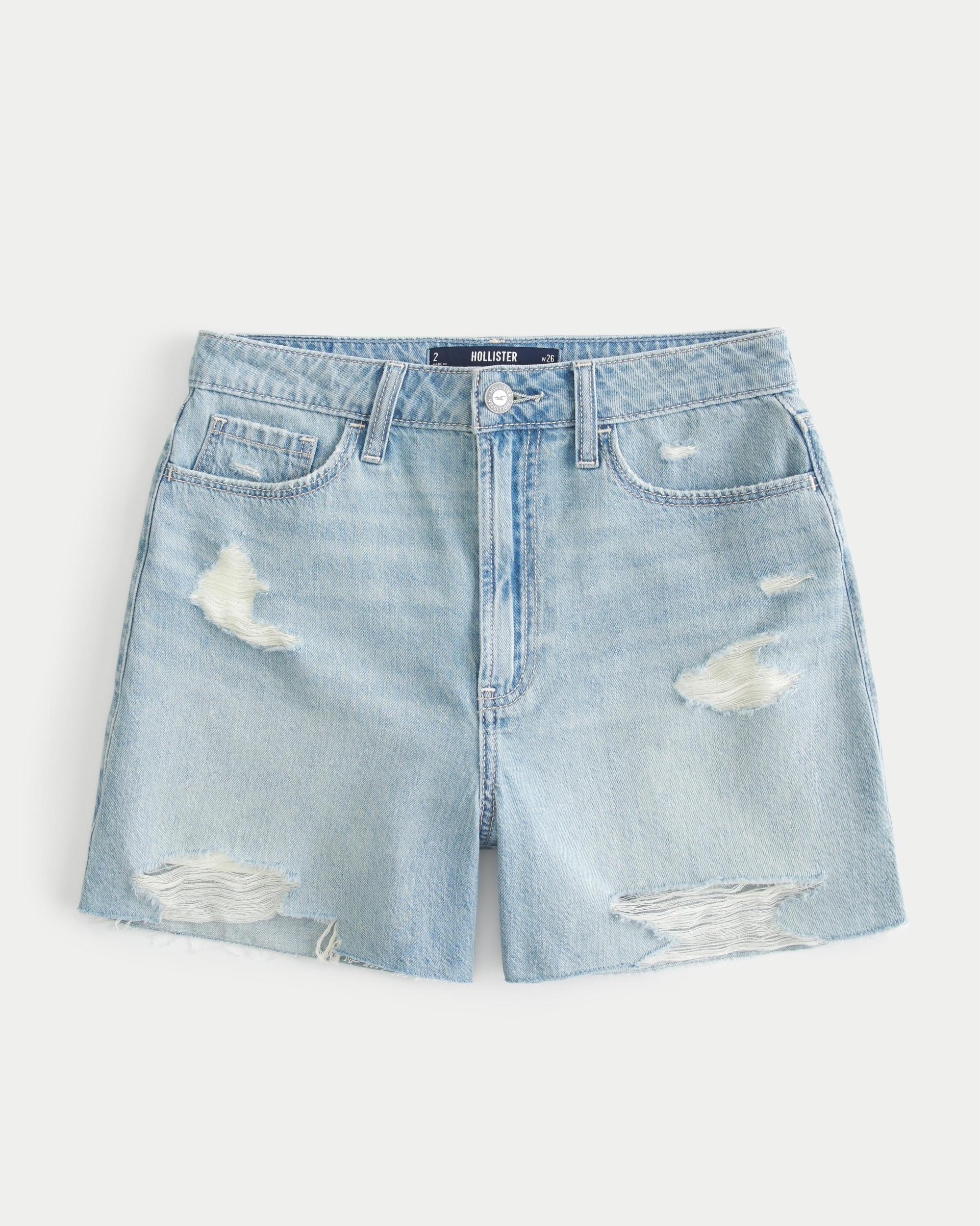 Ultra High-Rise Ripped Medium Wash 90s Denim Shorts 5" Product Image