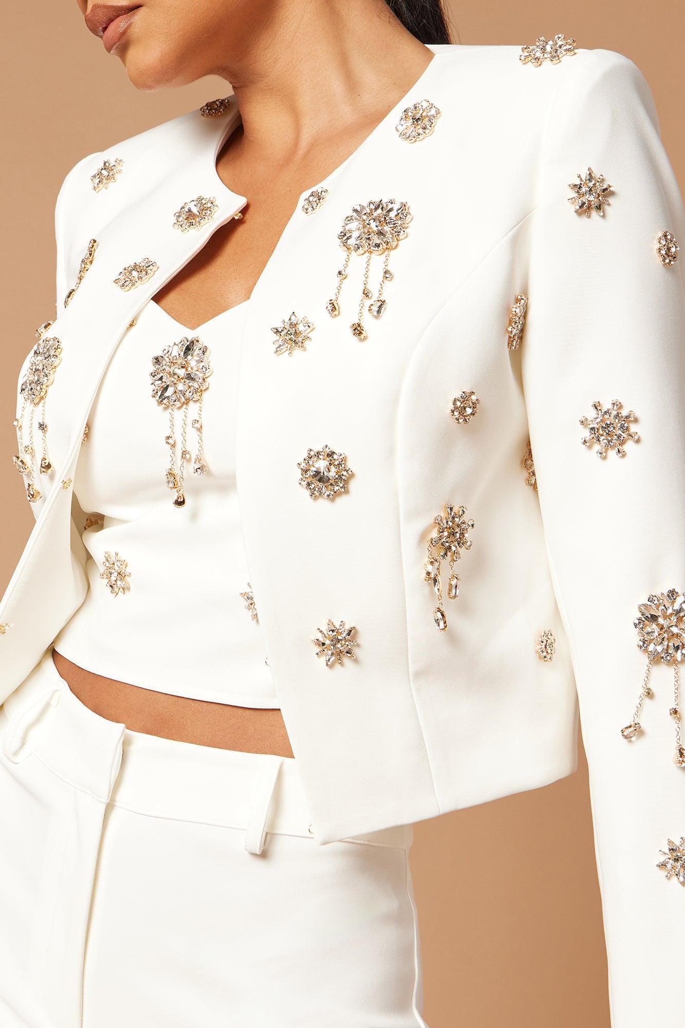 Caroline Embellished Blazer Suit Set - White Product Image