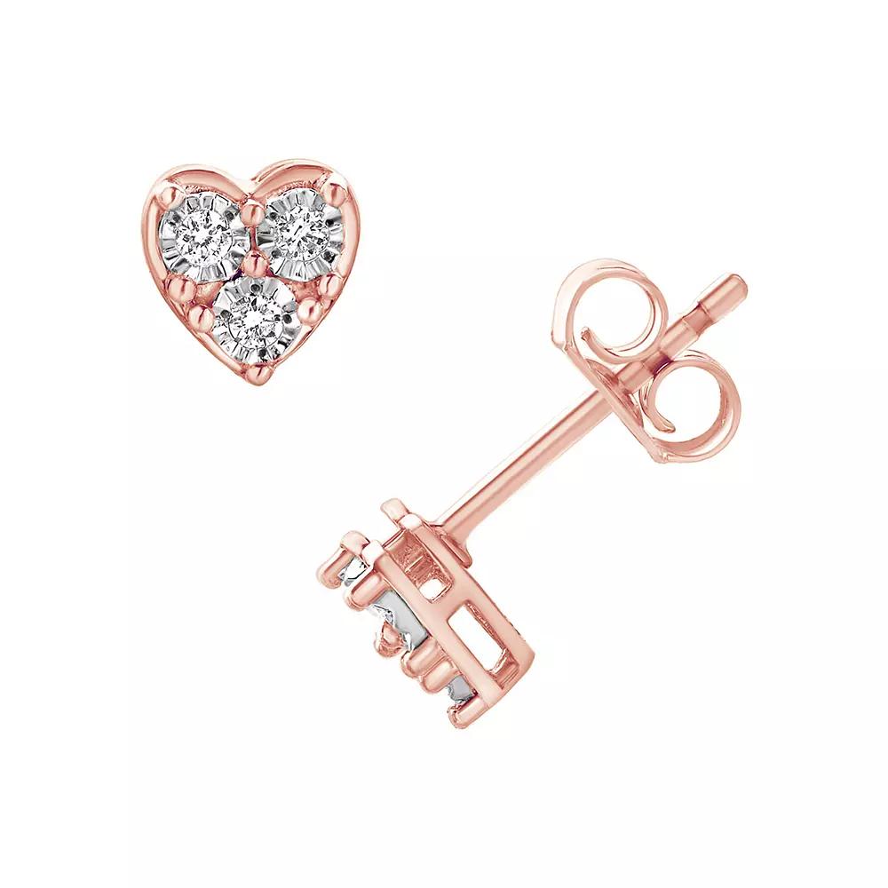 Diamond Brilliance 1/10 Carat T.W. Lab-Grown Diamond Heart Earrings, Women's, Pink Tone Product Image