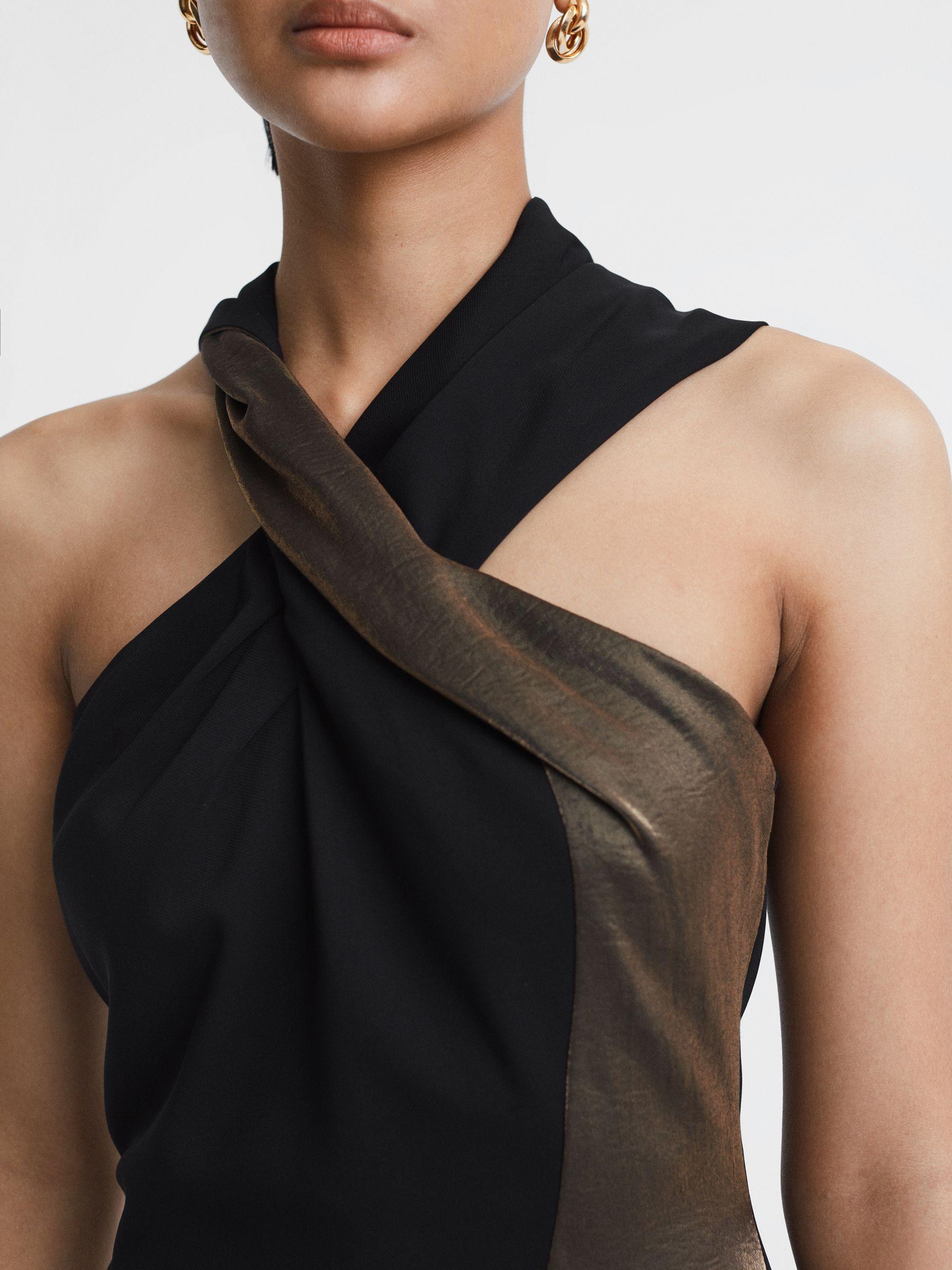 Metallic Stripe Bodycon Midi Dress in Black/Bronze Product Image