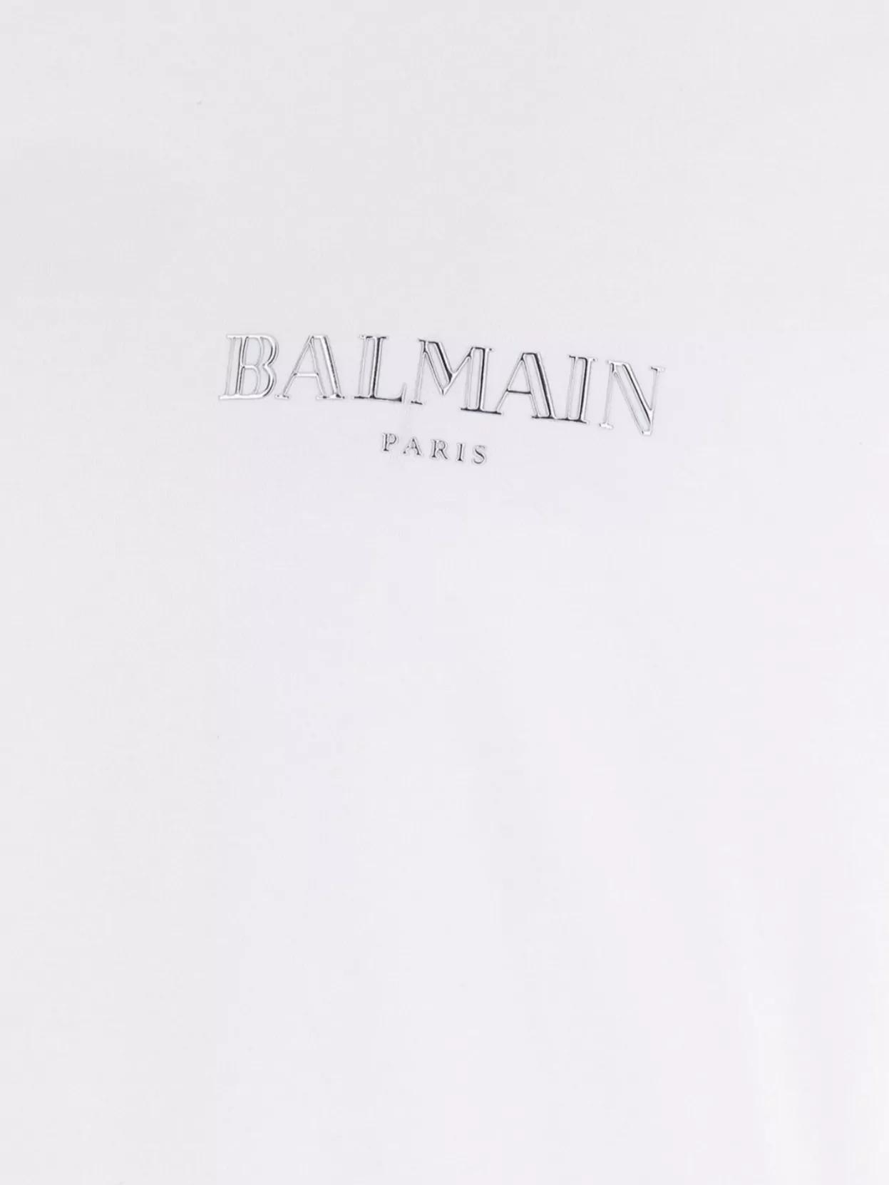 BALMAIN Flocked Logo Classic-fit T-shirt In White Product Image