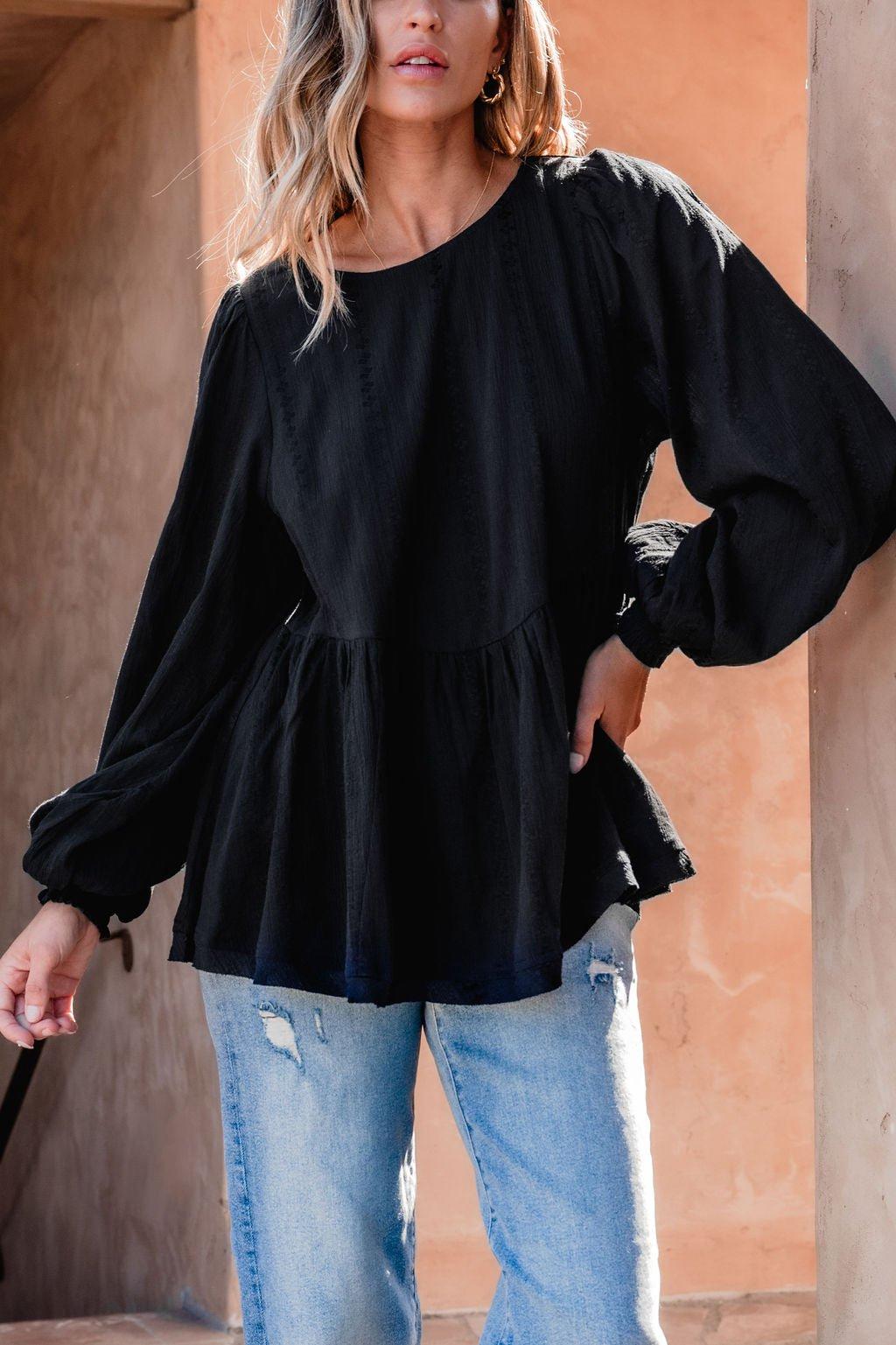 Flowy Black Ruffled Tunic - DOORBUSTER Female Product Image